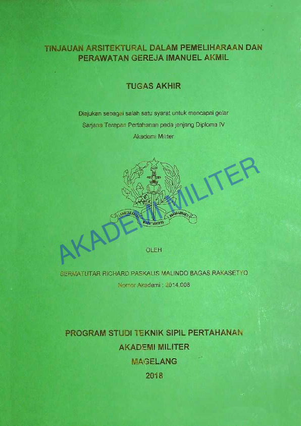 TINJAUAN ARSITEKTURAL DALAM PEMELIHARAAN DAN PERAWATAN GEREJA IMANUEL AKMIL